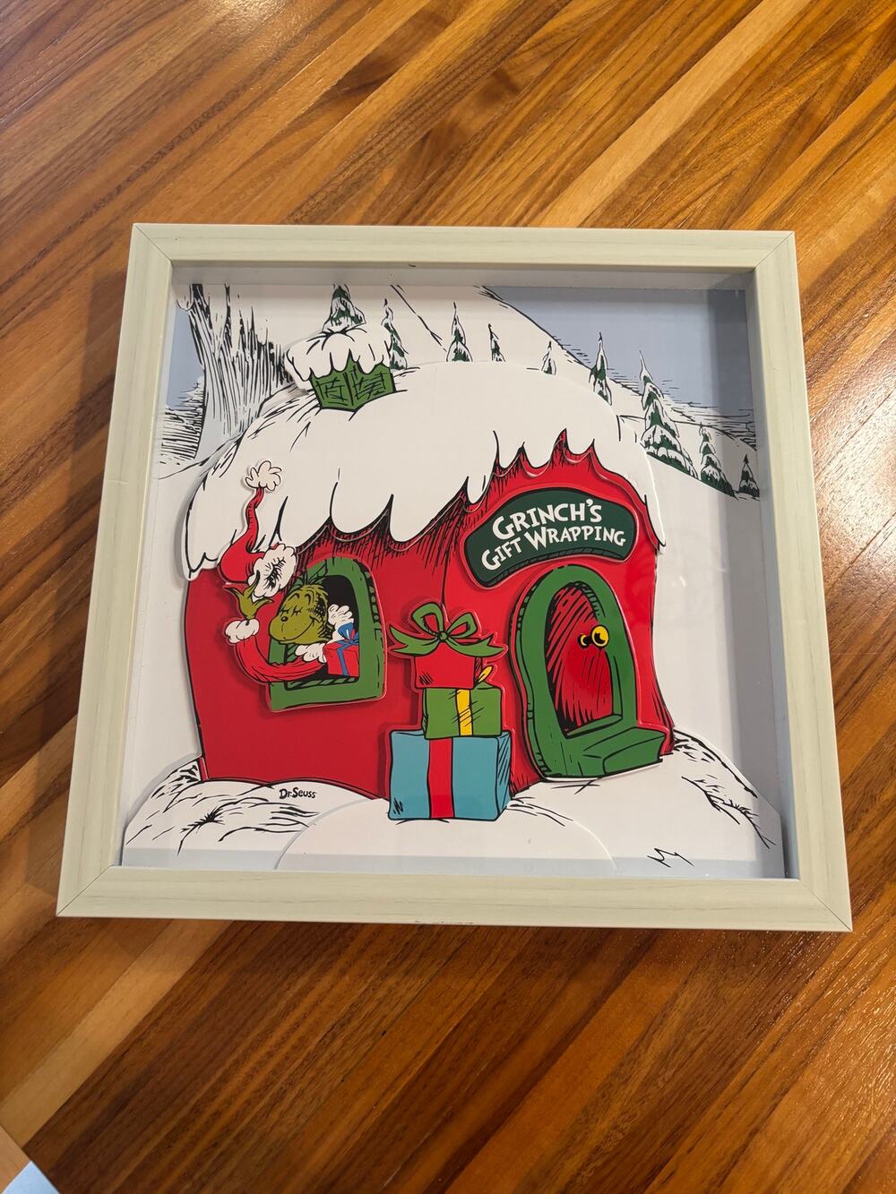 Dr. Seuss “Grinch’s Gift Wrapping” 3D Shadow Box Wall Art – 13" x 13"